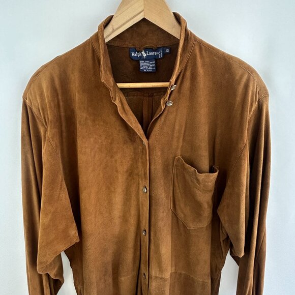 RARE Ralph Lauren Vintage Boho Western Suede Shirt Dress – Size 12 M/L - Picture 2 of 9